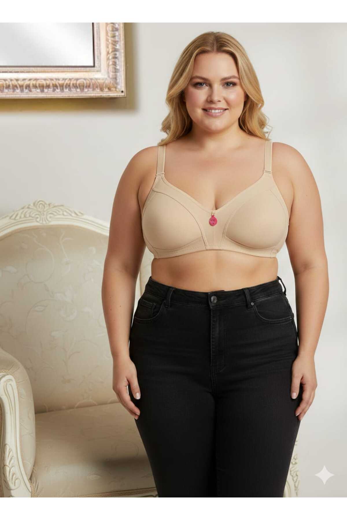 wear treasure  Kadın Büyük Beden Sütyen C Cup Pamuklu Toparlayıcı Penye Sütyen