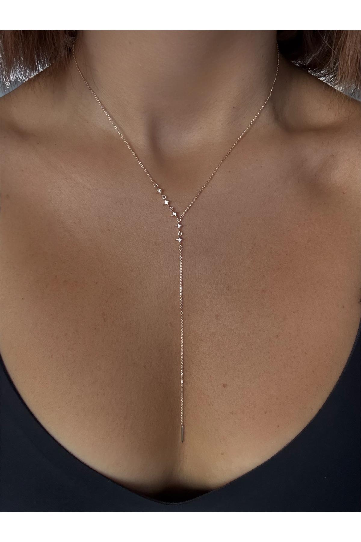 DGK COLLECTİON 14K gold renginde, zarif trend Y form kolye ✨