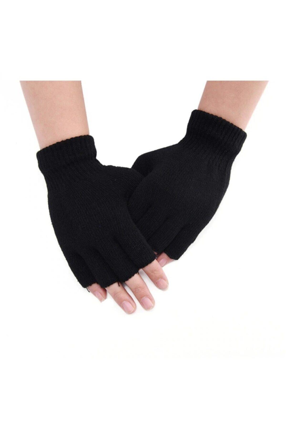 PAKER GİYİM Siyah Unisex Parmaksız Kesik Yarım Parmak Kışlık Örme Triko Eldiven görsel 5