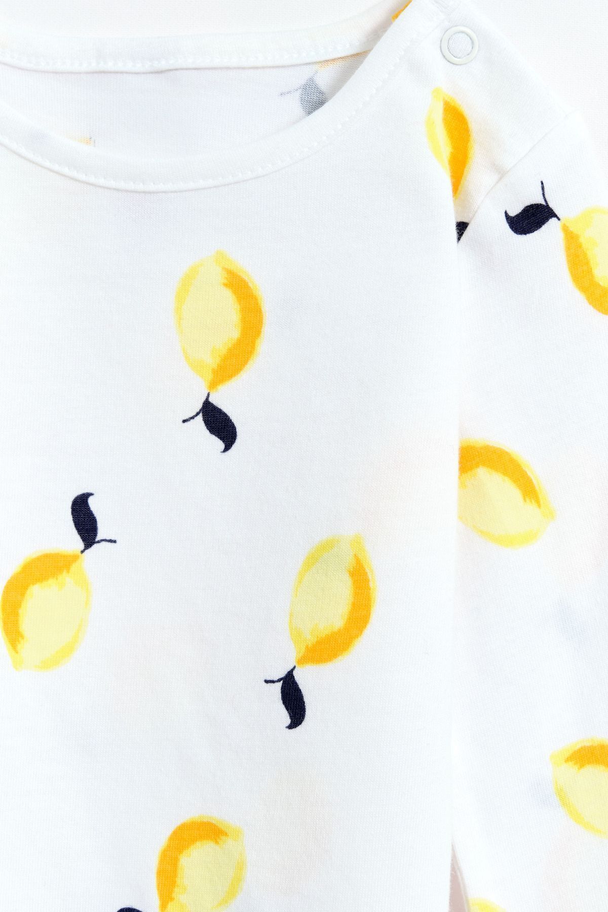 Kyron %100 Pamuk Limon Baskılı Bisiklet Yaka Kız Çocuk Tişört - Beyaz fotoğrafı 5 (önizleme)