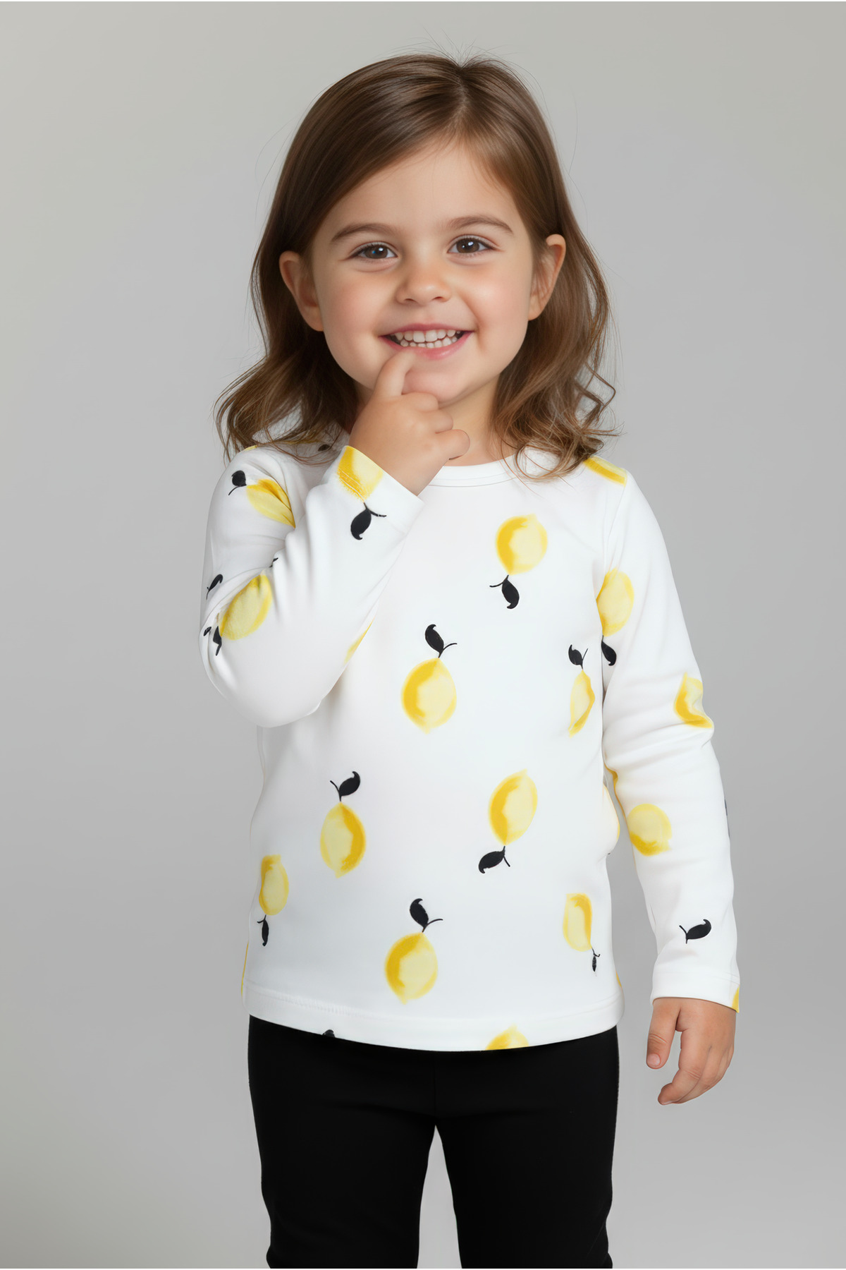 Kyron %100 Pamuk Limon Baskılı Bisiklet Yaka Kız Çocuk Tişört - Beyaz fotoğrafı 2 (önizleme)
