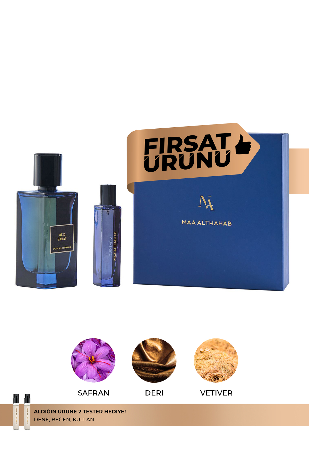Maa Althahab Oud Saray EDP 75 ML + 15 ML Unisex Parfüm Hediye Seti, Sıcak Odunsu ve Amberli Notalar — MAT4065502