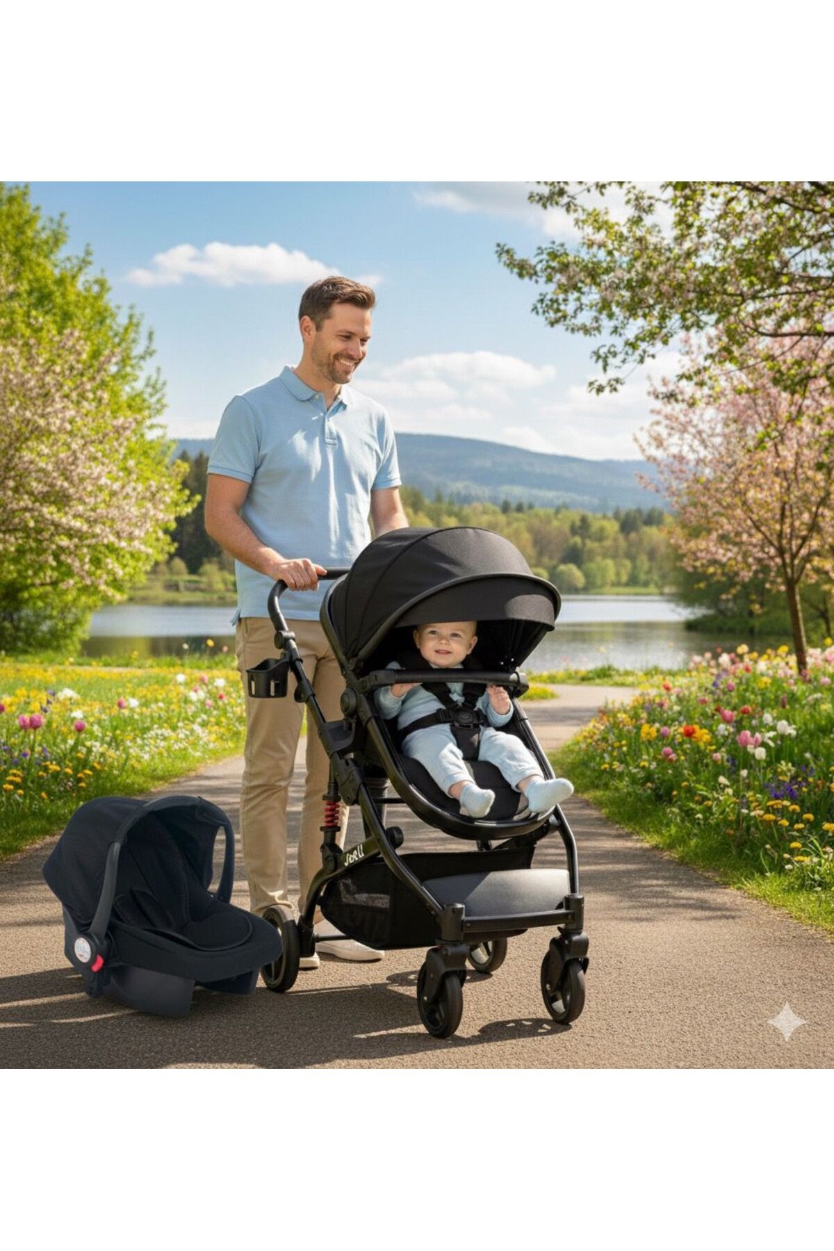 Mamma MARKA JOELL TRV 6 in 1 Yeni Nesil Mama Tablalı Çift Yönlü Amortisörlü Travel Sistem Bebek Arabası fotoğrafı 5 (önizleme)