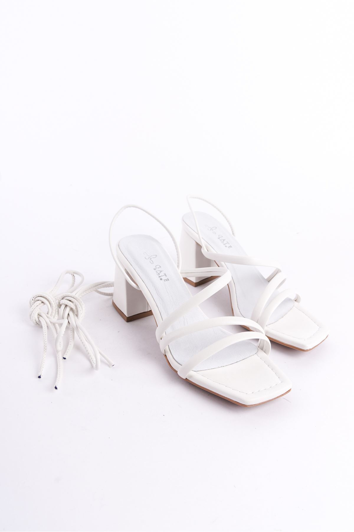 Gate  Çıkarılabilir Ipli Ister Sandalet Ister Terlik Kullanım Hakiki Deri Astar Kadın Sandalet - Beyaz - Görsel 7
