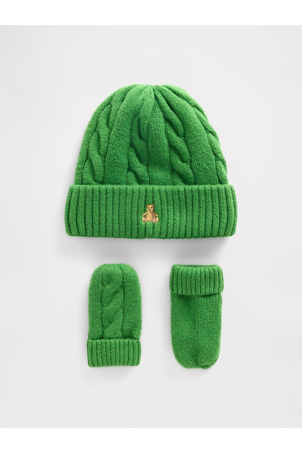 GAP Bebek Yeşil CashSoft Cable Örgü Bere & Eldiven Seti fotoğrafı 3 (önizleme)