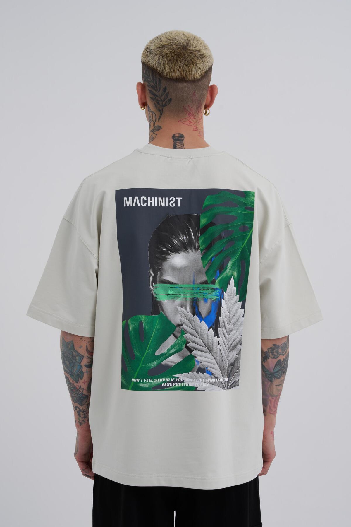 Machinist Erkek Reckless Leaves Baskılı Oversize Tişört Uzay Grisi
