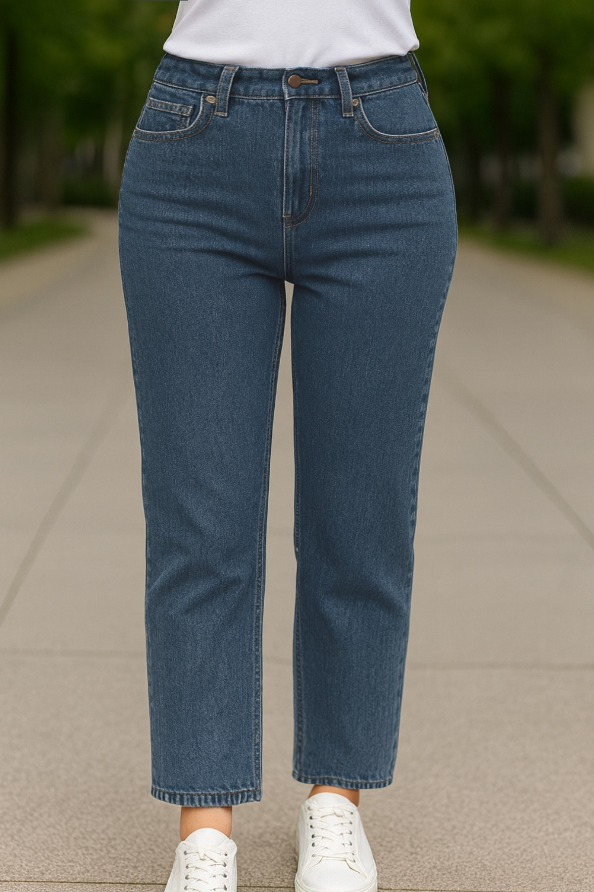 CEDY DENIM  - Kadın Büyük Benden Boru Paça Yüksek Bel Regular Fit Likralı Pantolon C626-Mavi - Görsel 5