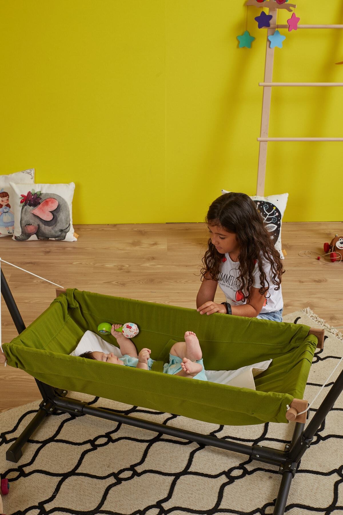 Svava Standlı Ahşap Bebek Hamak Beşik (Yeşil) fotoğrafı 3 (önizleme)