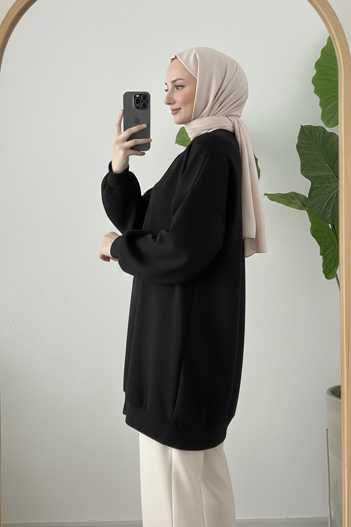 Suede Style  3044 - Rahat, Salaş Basic Kadın Uzun Sweatshirt - Görsel 8