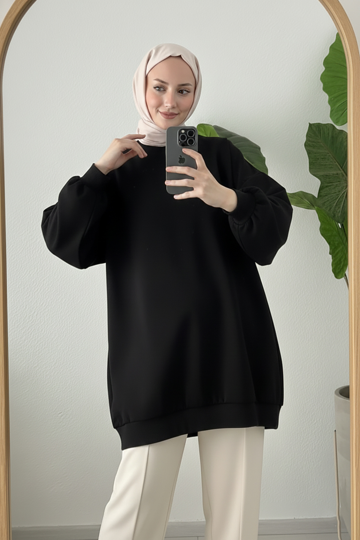 Suede Style  3044 - Rahat, Salaş Basic Kadın Uzun Sweatshirt - Görsel 7