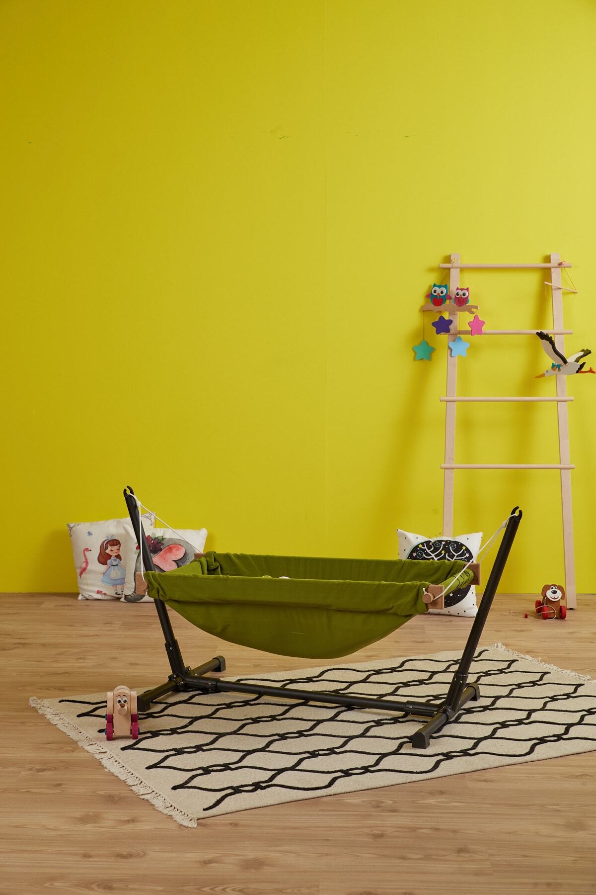 Svava Standlı Ahşap Bebek Hamak Beşik (Yeşil) fotoğrafı 2 (önizleme)