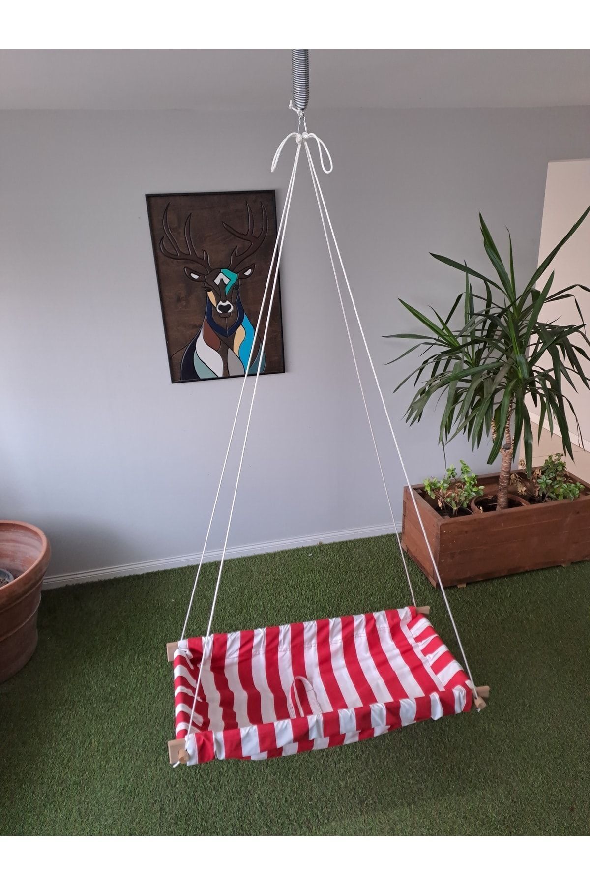 Svava Çizgili Ahşap Yaylı Zıpzıp Hamak Beşik Hoppala Tavana Asılan Hamak Salıncak Bebek Yatağı fotoğrafı 5 (önizleme)