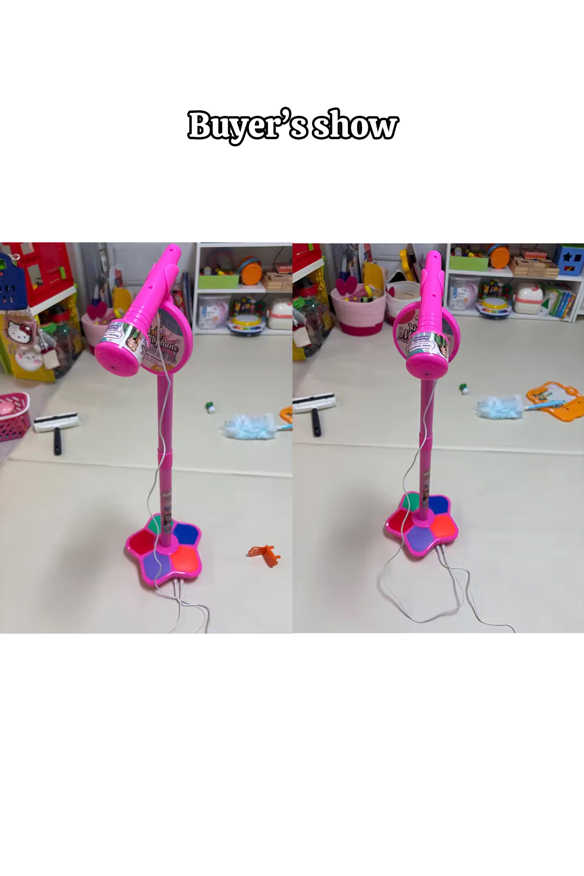 بازی میکروفون استند صورتی بچگانه، کارائوکه الکترونیکی قابل حمل کودکان، میکروفون کارائوکه مهمانی بادوام