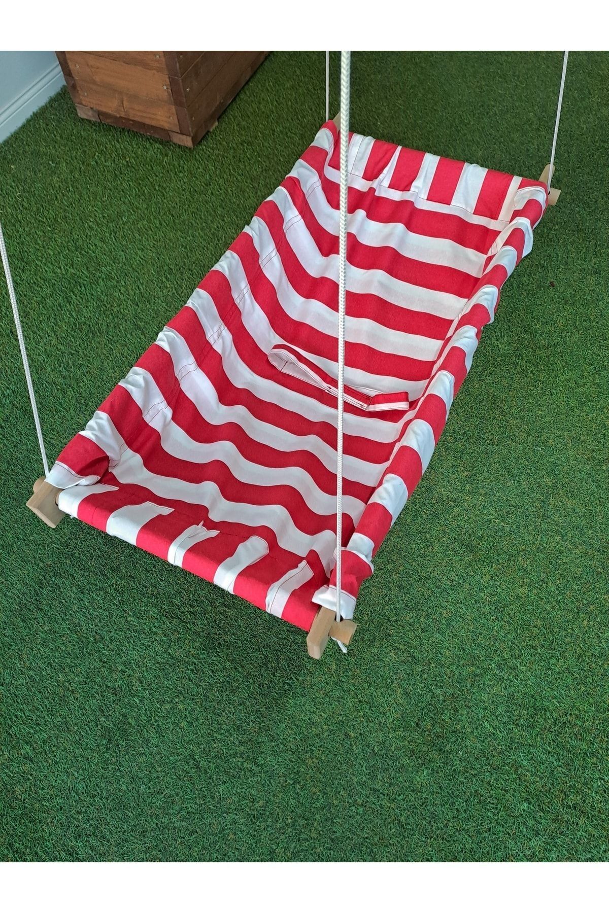 Svava Çizgili Ahşap Yaylı Zıpzıp Hamak Beşik Hoppala Tavana Asılan Hamak Salıncak Bebek Yatağı fotoğrafı 4 (önizleme)