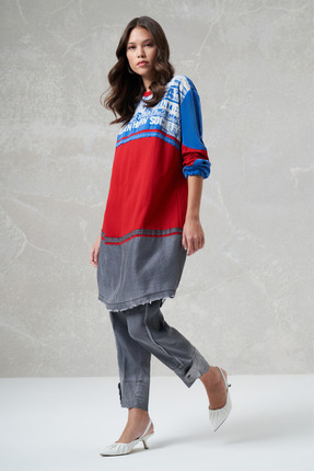 MissWhence Baskılı Penye Tunik Mavi 35002