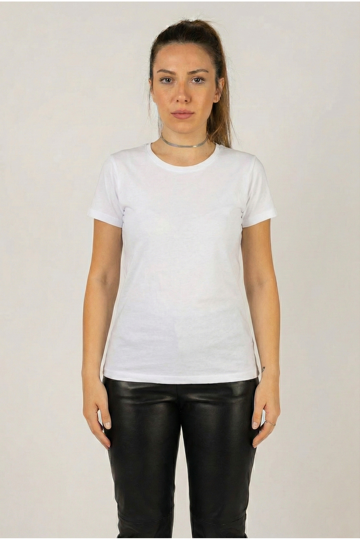 WOMEN'S LYCRA BASİC SHORT SLEEVE ROUND CREW NECK COMBED COTTON BODYSUIT