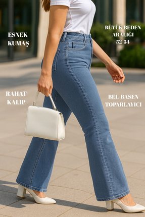 CEDY DENIM - Kadın Büyük Beden Ispanyol Paça Yüksek Bel Skinny Fit Likralı Pa...