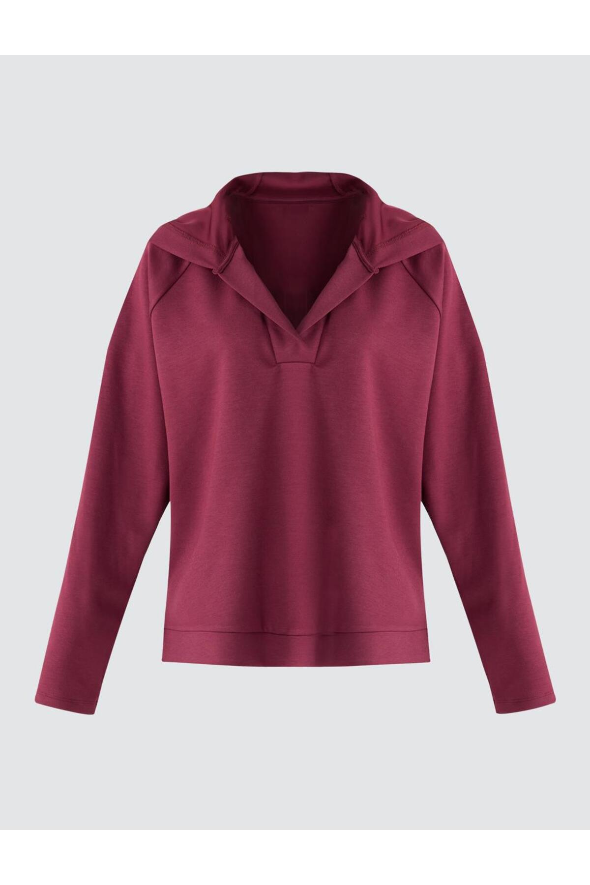 Jimmy Key  Bordo Uzun Kollu Kapüşonlu Örme Sweatshirt - Görsel 6