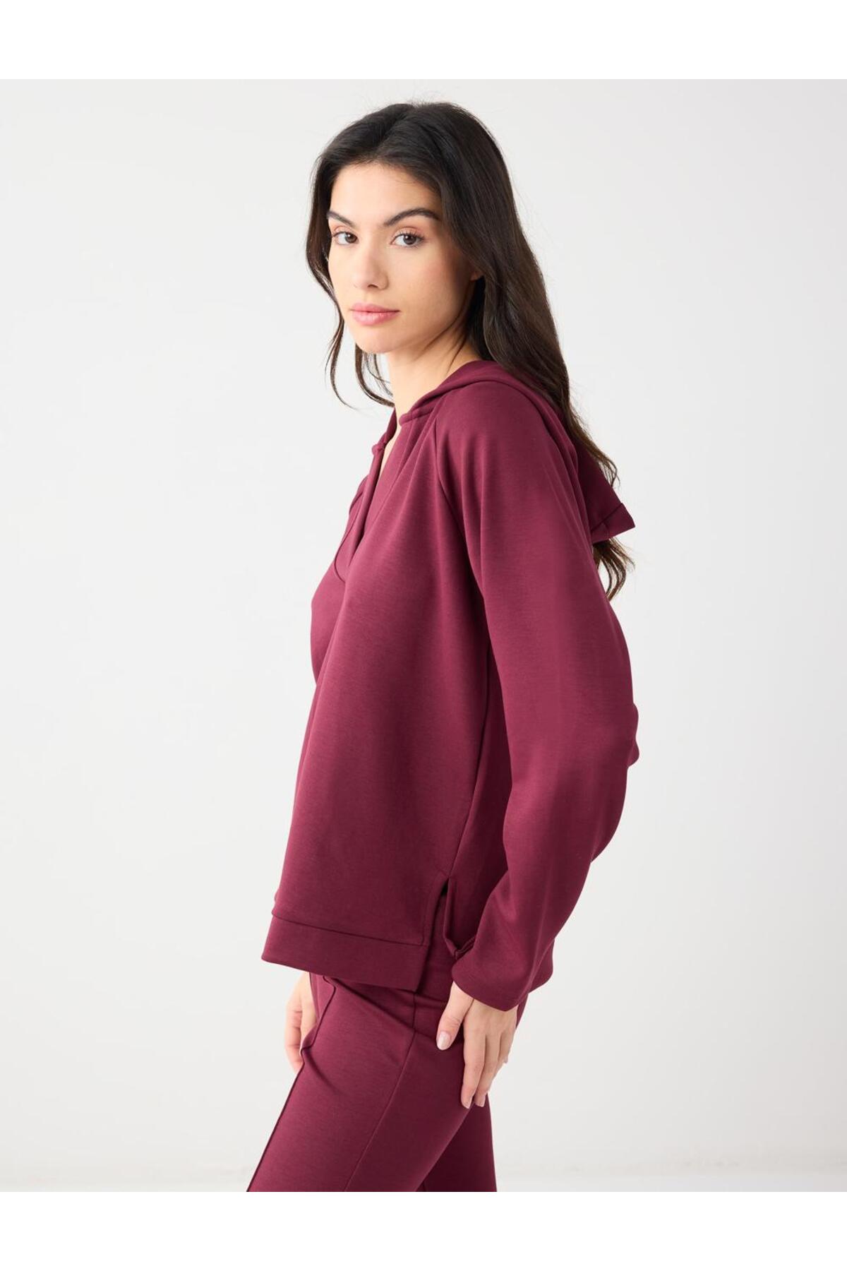 Jimmy Key  Bordo Uzun Kollu Kapüşonlu Örme Sweatshirt - Görsel 3