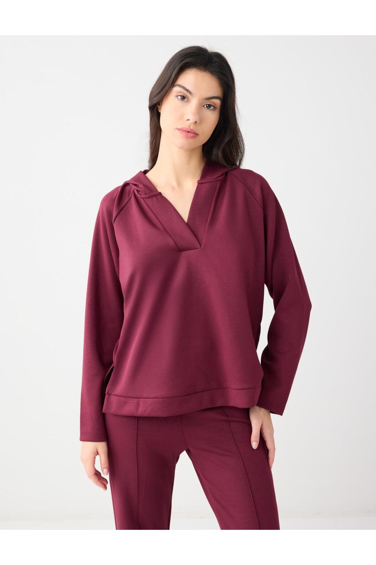 Jimmy Key  Bordo Uzun Kollu Kapüşonlu Örme Sweatshirt