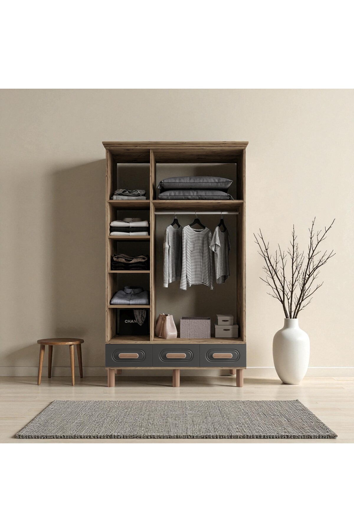 Home Comiet Perry 3 Kapaklı MDF Çekmeceli Antrasit Gardırop fotoğrafı 3 (önizleme)