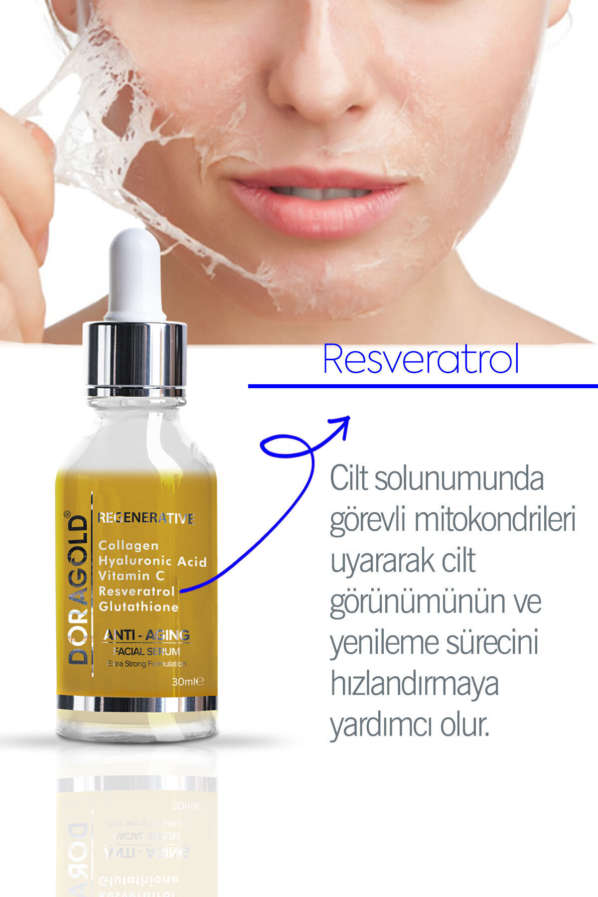 Yaşlanma Kırışıklık Leke Karşıtı Resveratrol Glutatyon C Vitamini Hyalüronik Asit Kolajen Serum 30ml — DG-S411 — تصویر 7 از 8