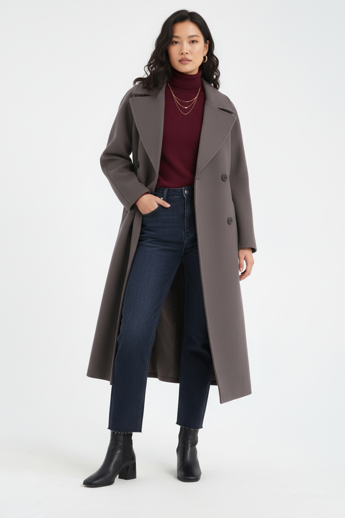 Soydan Güner  Kadın Yünlü Kruvaze Reglan Ara Boy (120 CM) (1 BEDEN BÜYÜK)Kaban Toprak 1280 - Görsel 4