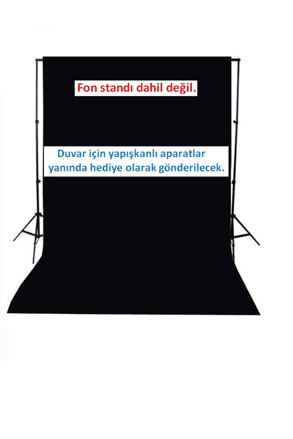 Black Screen-siyah Fon Perde (2x3m)- % 100 Pamuk- Duvara Asmak Için Yapışkanlı Aparatlar Hediye