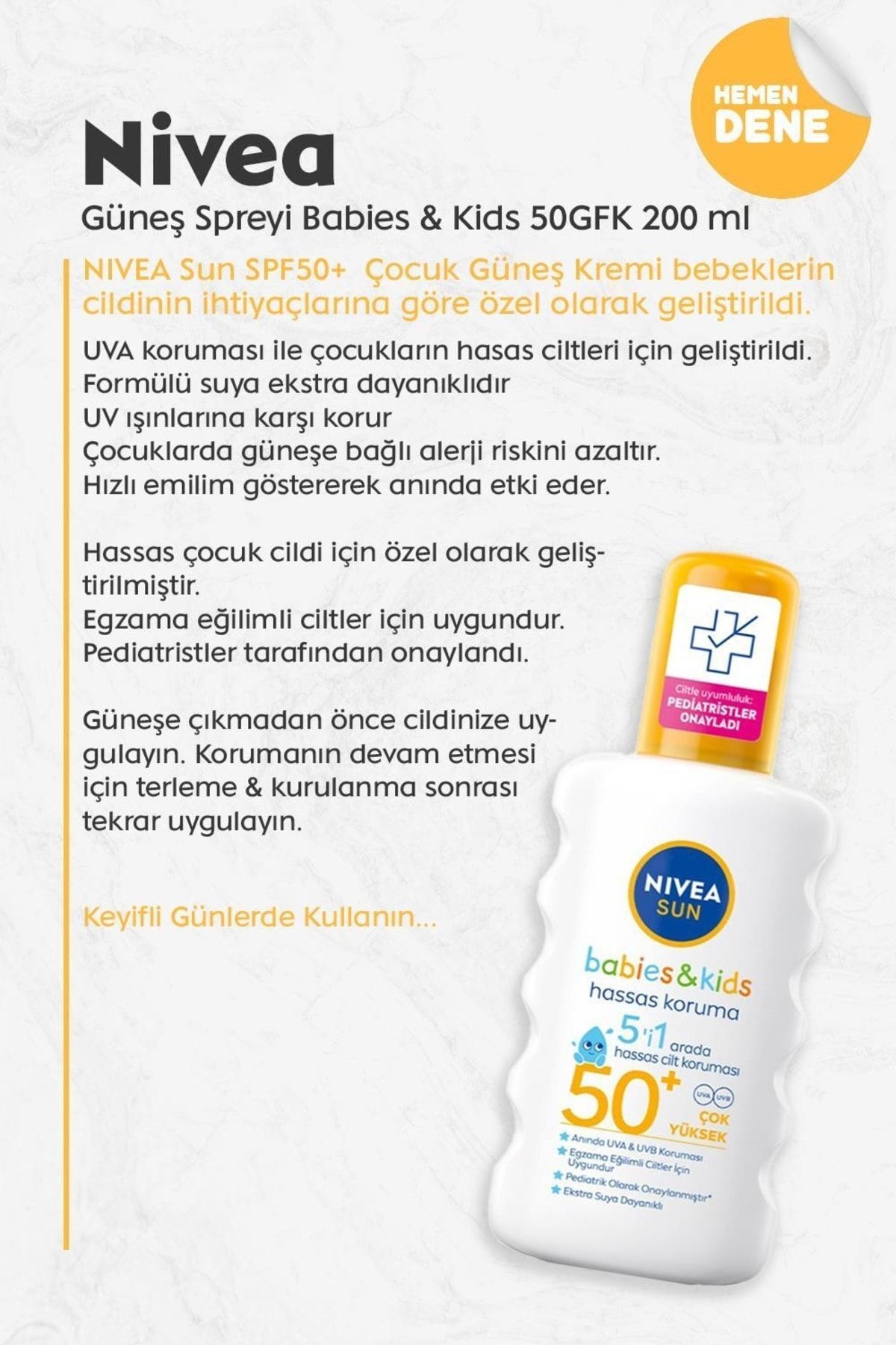 NIVEA ÇOCUKLAR İÇİN GÜNEŞ KORUYUCU SPREY 200 ML 1 ADET fotoğrafı 2 (önizleme)