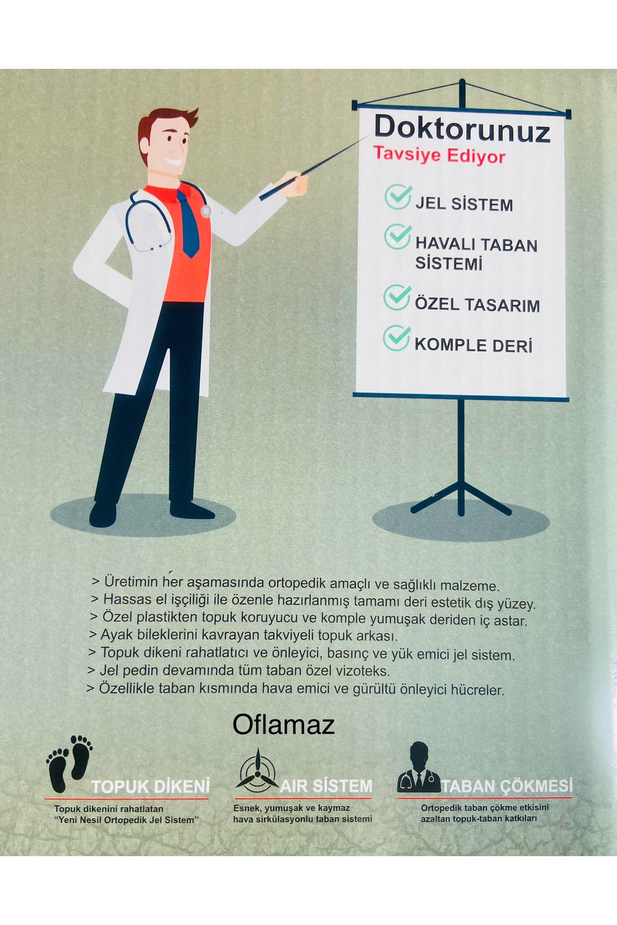 oflamaz  Sneaker %100 Hakiki Deri Hafif Rahat Ortapedik Erkek Ayakkabı Tabanı Dikişli Su geçirmez - Görsel 6