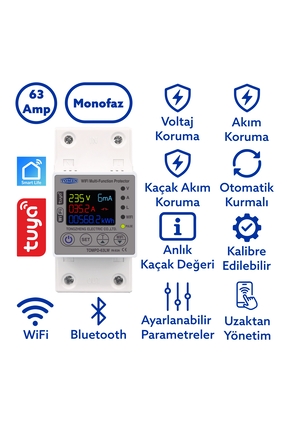 TOMZN Kaçak Akım Koruma Rölesi Ve Yüksek Voltaj Ve Akım Koruyucu Röle 63a Wif...