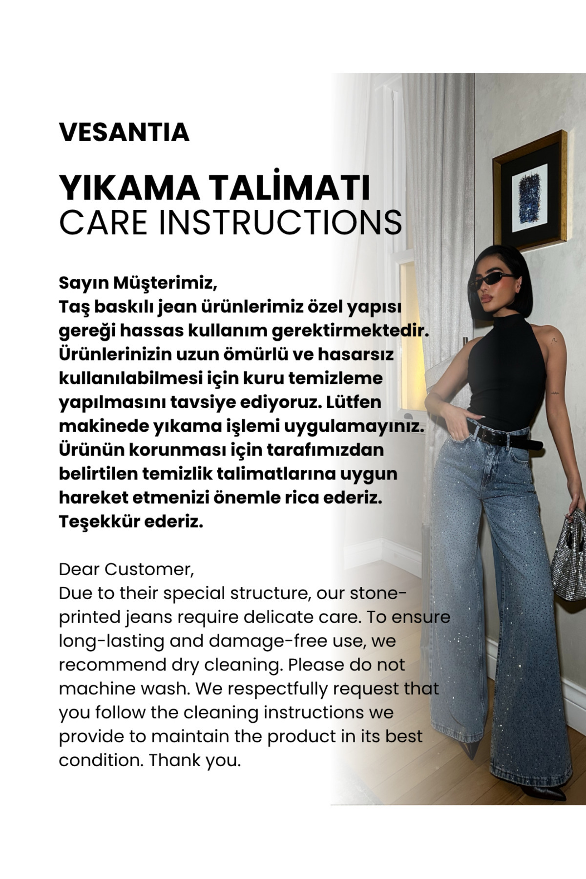 ParlaMira  Kadın Taşlı Yüksek Bel Bol Kesim Jean - Görsel 8