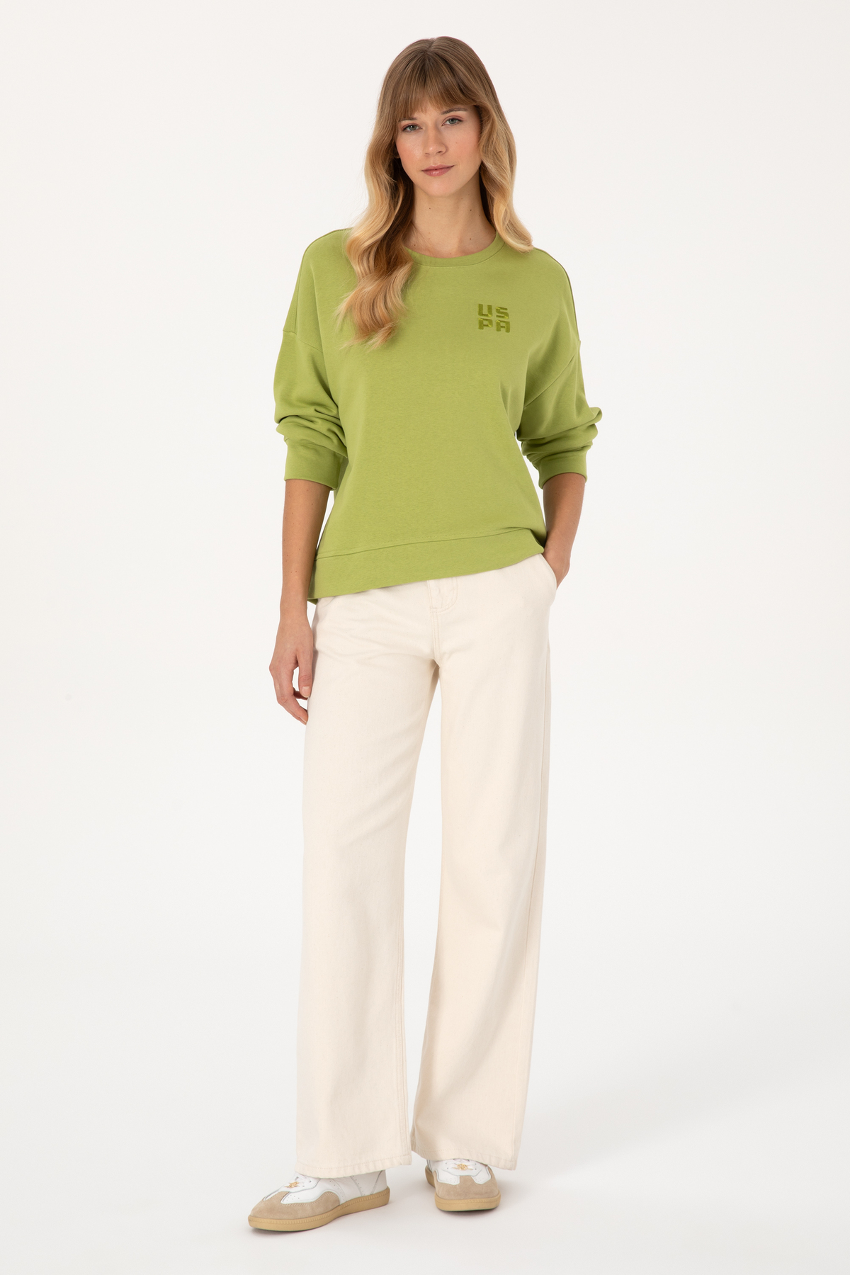 U.S. Polo Assn.  Kadın Fıstık Yeşili Bisiklet Yaka Basic Sweatshırt 50313565-VR087 - Görsel 4