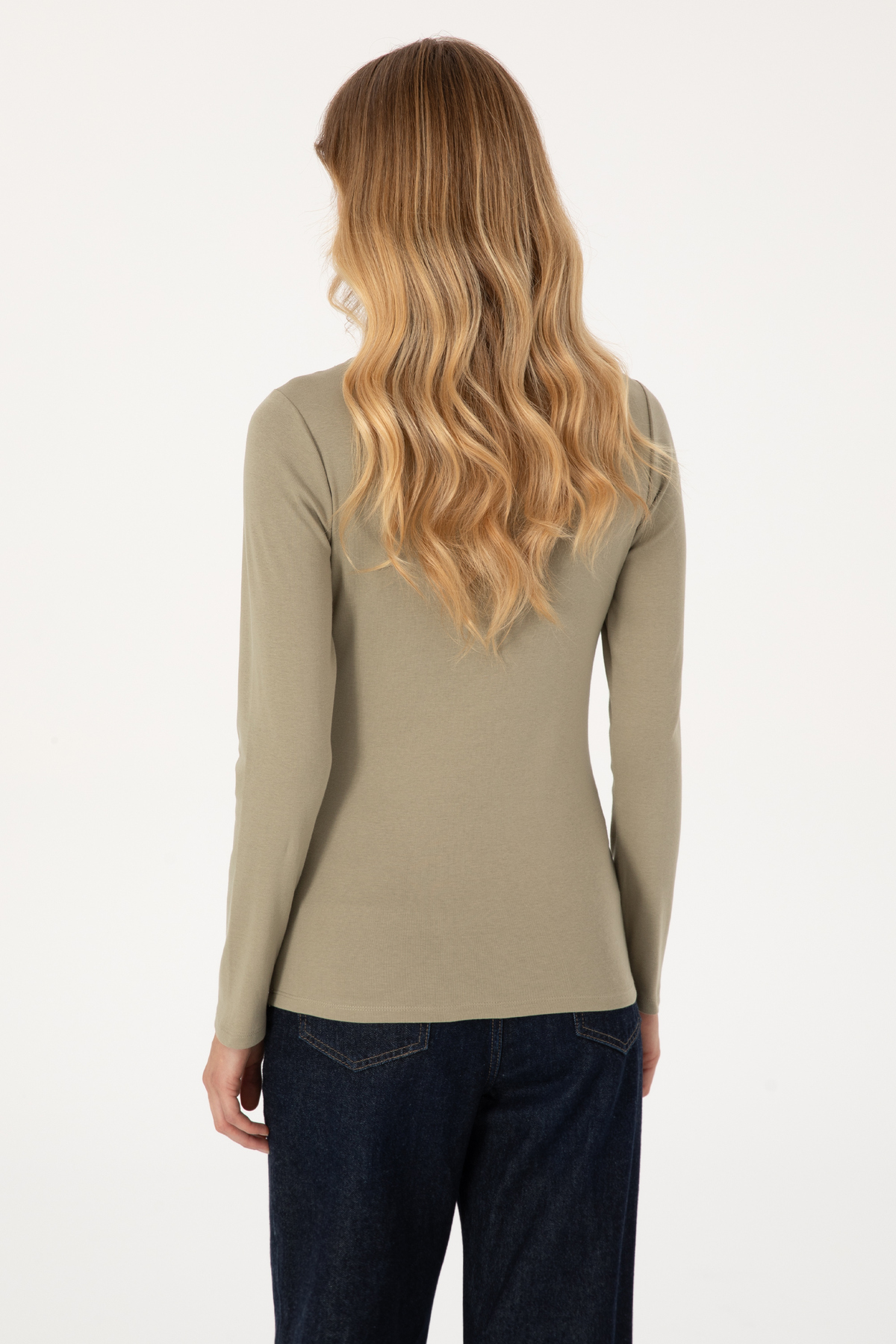 U.S. Polo Assn.  Kadın Açık Haki Slim Bisiklet Yaka Basic Sweatshırt 50315419-VR183 - Görsel 5