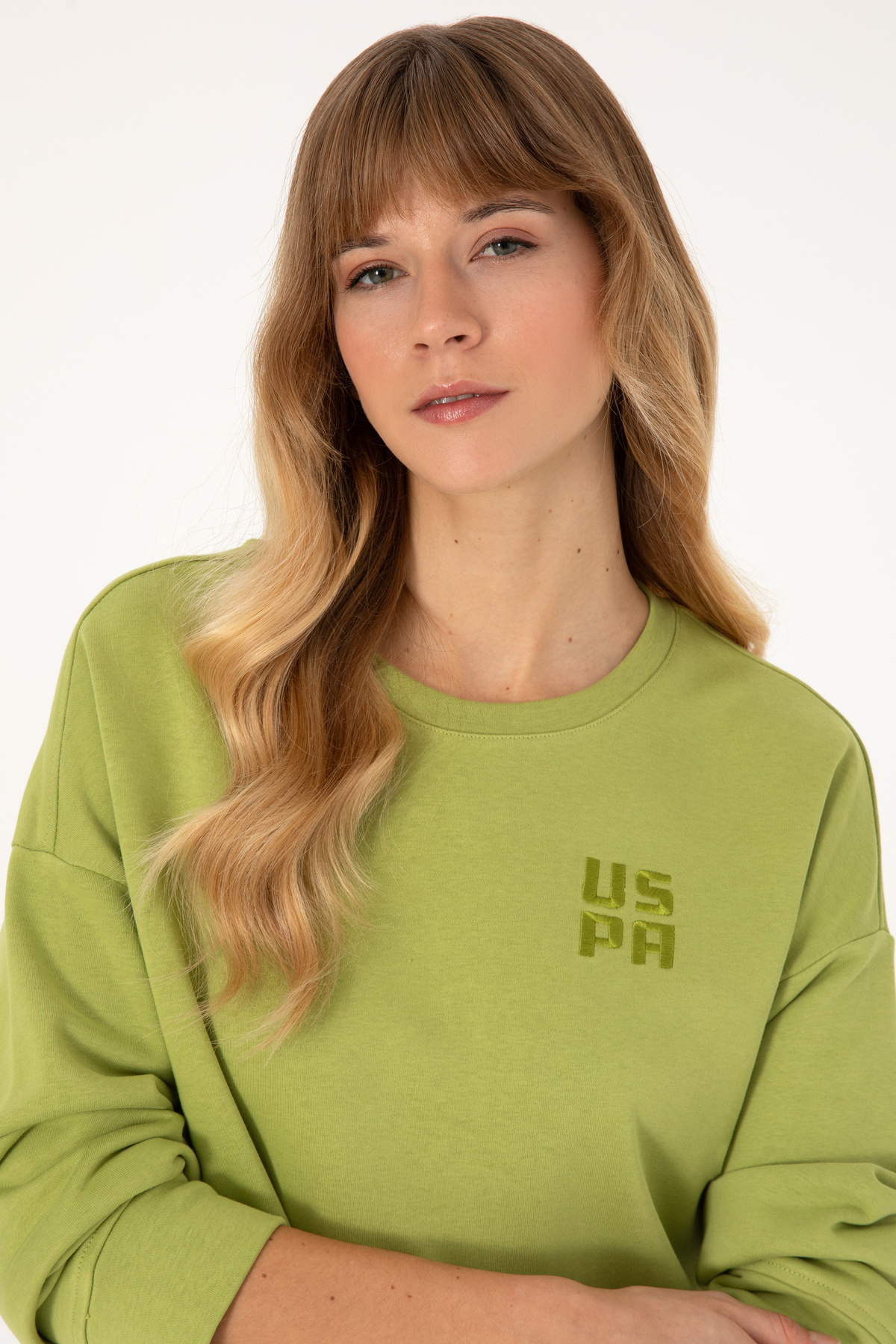 U.S. Polo Assn.  Kadın Fıstık Yeşili Bisiklet Yaka Basic Sweatshırt 50313565-VR087 - Görsel 2