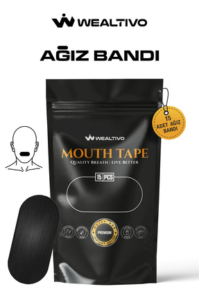 Wealtivo 15'li Siyah Ağız Bandı - 2 Haftalık Nasal Breathing & Mouth Tape Kürü