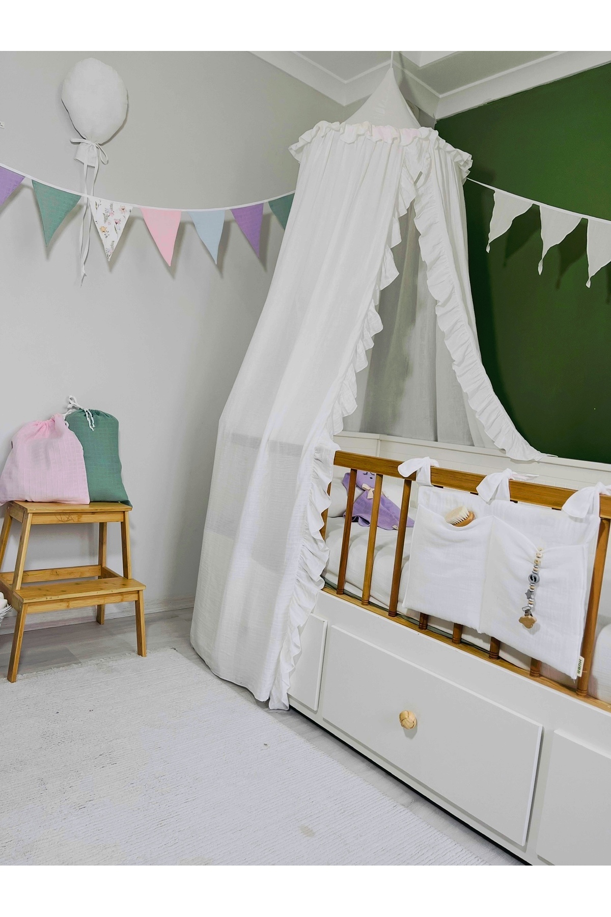 Hubb Müslin fırfırlı Cibinlik, beşik Cibinlik ,yatak Cibinlik, okuma köşesi oyun çadırı fotoğrafı 4 (önizleme)