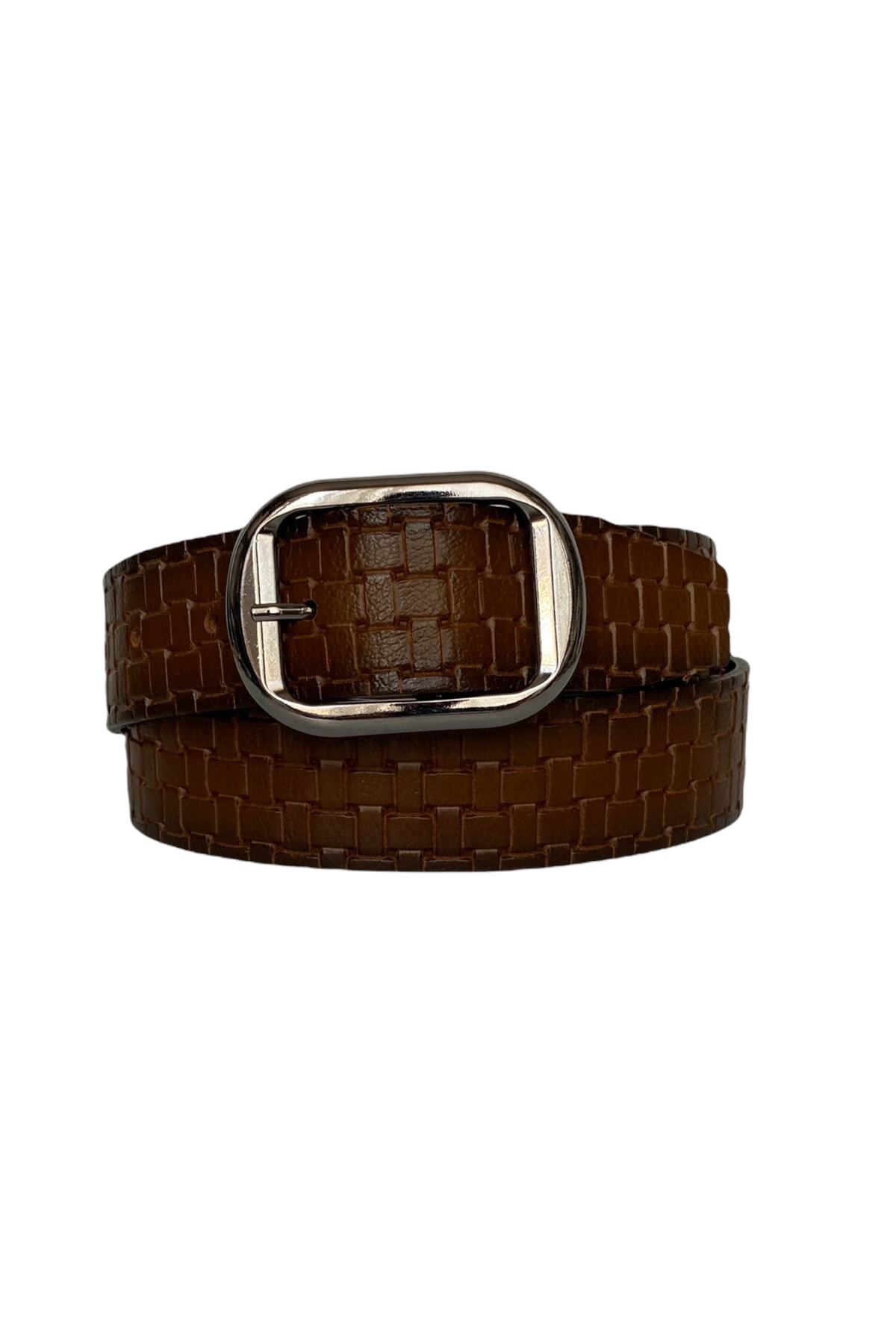 100% Genuine Leather, Brown Women's Jeans Belt with Black Nickel Buckle 4 Cm= an-byn-23