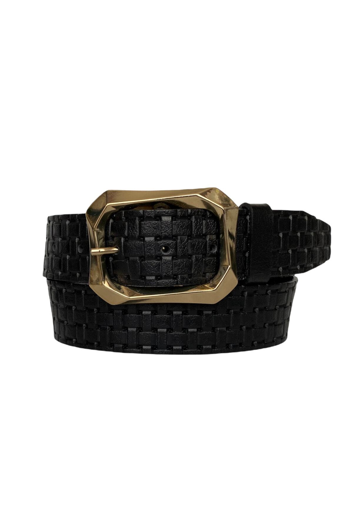 100% Genuine Leather, Gold Buckle Black Patterned Women's Jeans, Sports Belt 4 Cm= an-byn-08