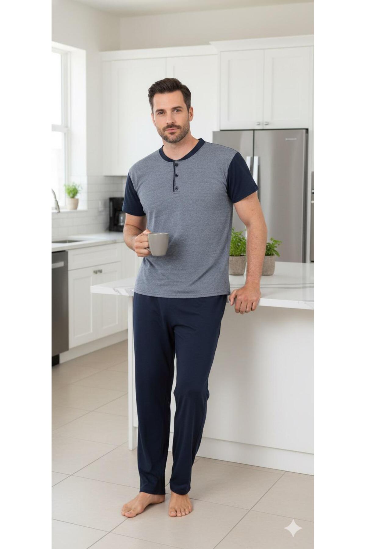 Sude HOMEWEAR  Erkek Kısa Kol Pijama Takımı - Görsel 3