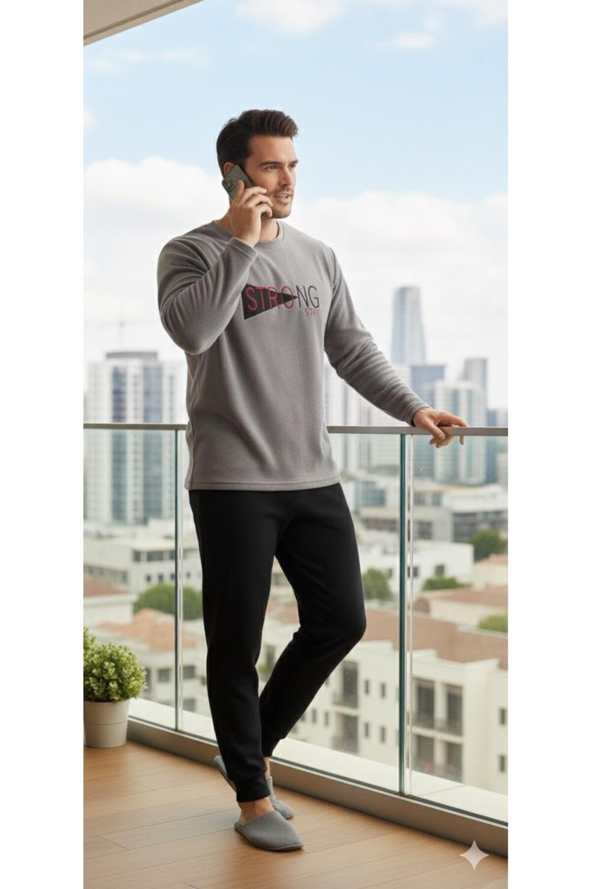 Sude HOMEWEAR ERKEK POLAR PİJAMA TAKIMI görsel 2