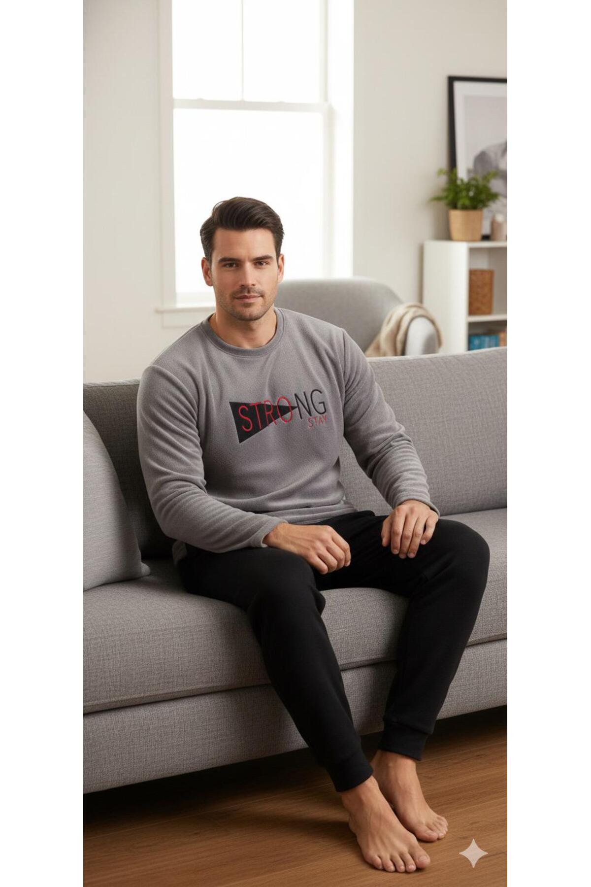 Sude HOMEWEAR ERKEK POLAR PİJAMA TAKIMI görsel 3
