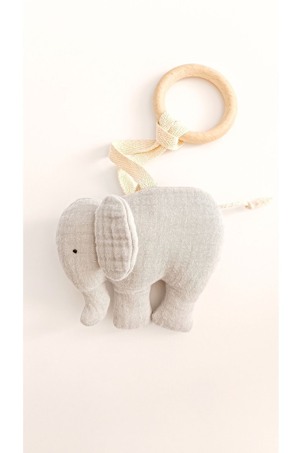 O&G Collection Küçük Fil %100 Pamuklu Organik 4 Katlı Multi Müslin Ahşap Diş Kaşıyıcı Oyuncak / Bebek Odası Dekor fotoğrafı 2 (önizleme)
