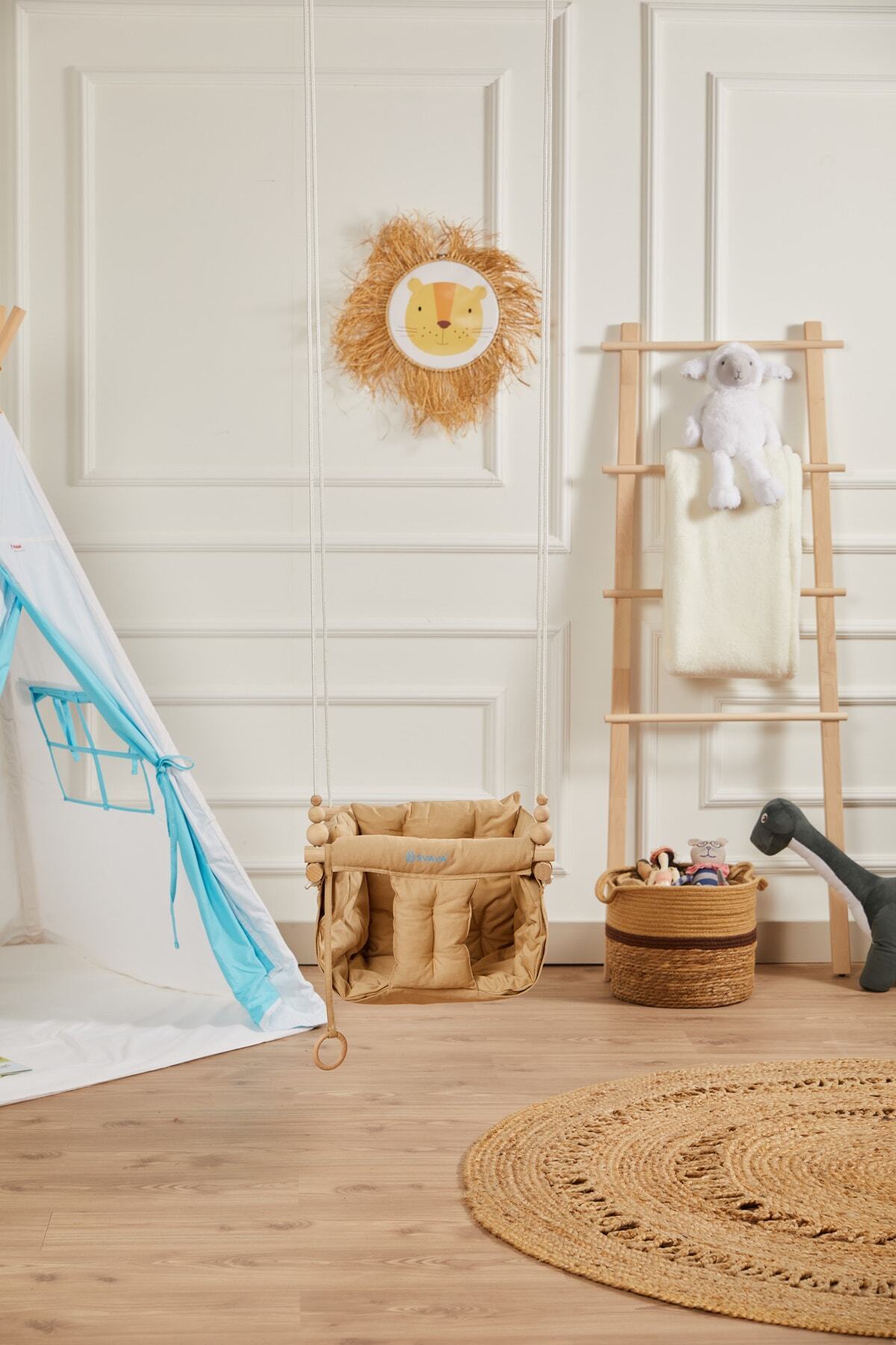 Svava Konfor Ahşap Bebek Salıncak, Tavana Asılan Çocuk Salıncağı (KREM) fotoğrafı 4 (önizleme)