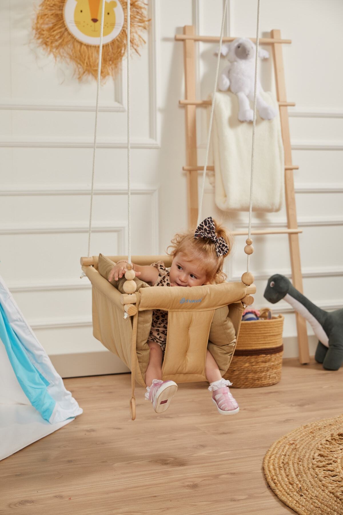 Svava Konfor Ahşap Bebek Salıncak, Tavana Asılan Çocuk Salıncağı (KREM) fotoğrafı 3 (önizleme)