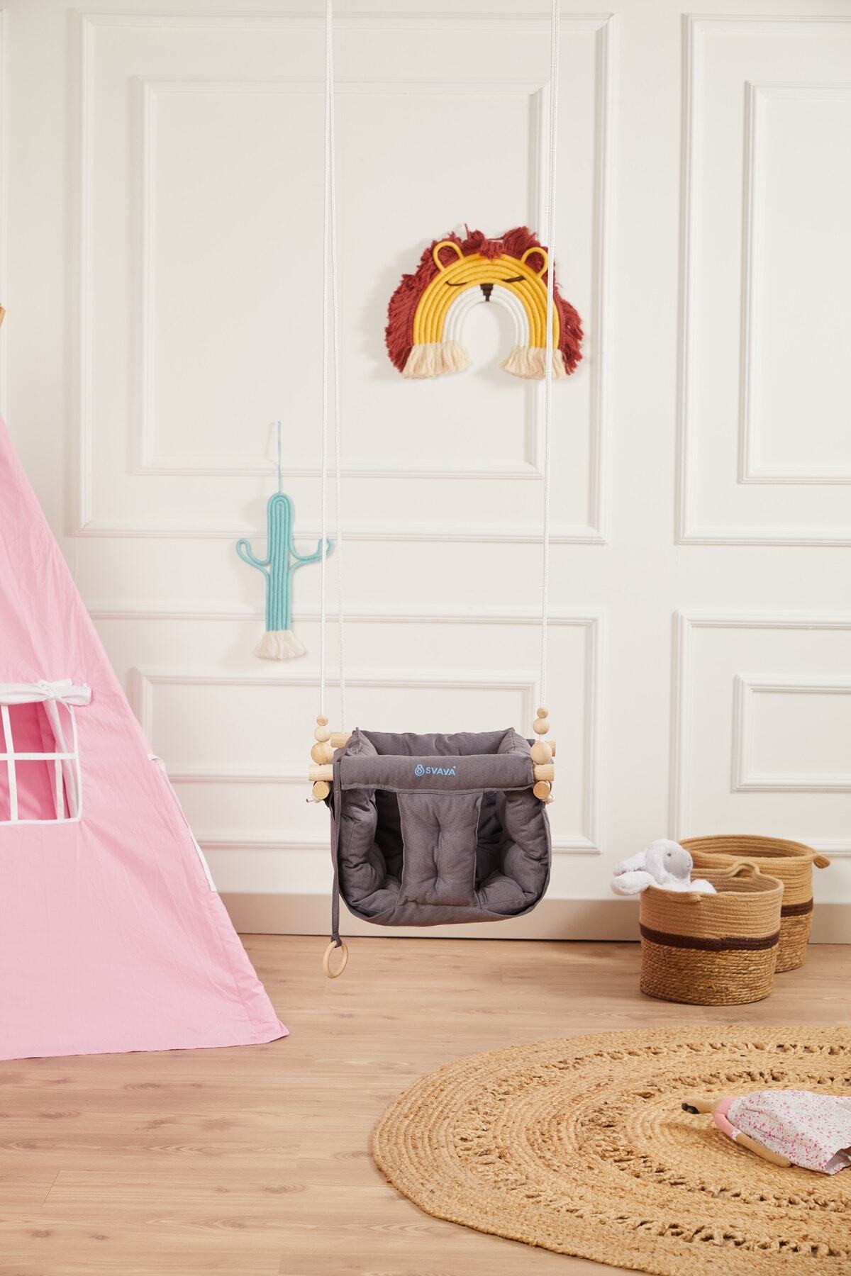 Svava Konfor Ahşap Bebek Salıncak, Tavana Asılan Çocuk Salıncağı (GRİ) fotoğrafı 2 (önizleme)