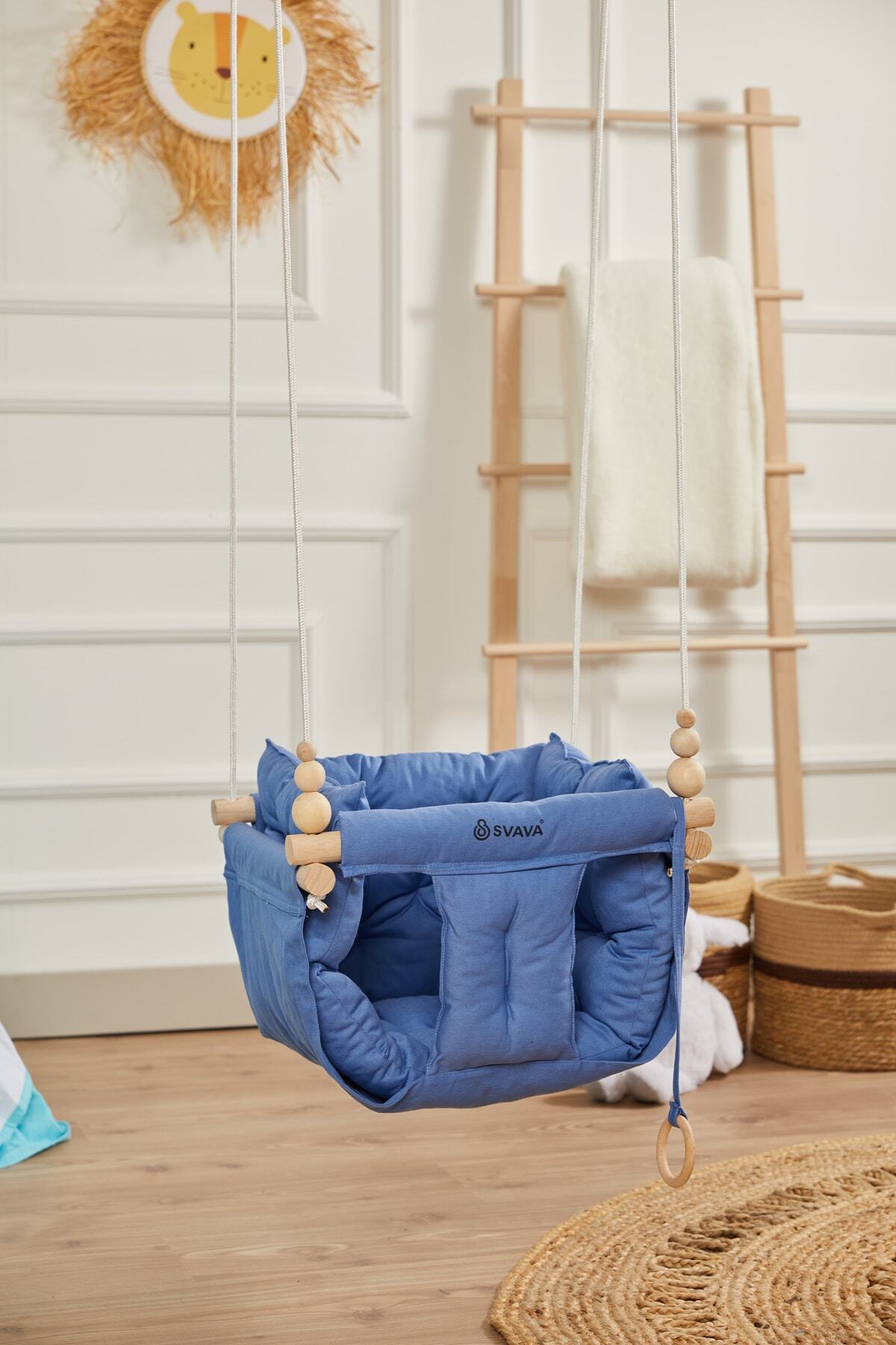 Svava Konfor Ahşap Bebek Salıncak, Tavana Asılan Çocuk Salıncağı (MAVİ) fotoğrafı 4 (önizleme)