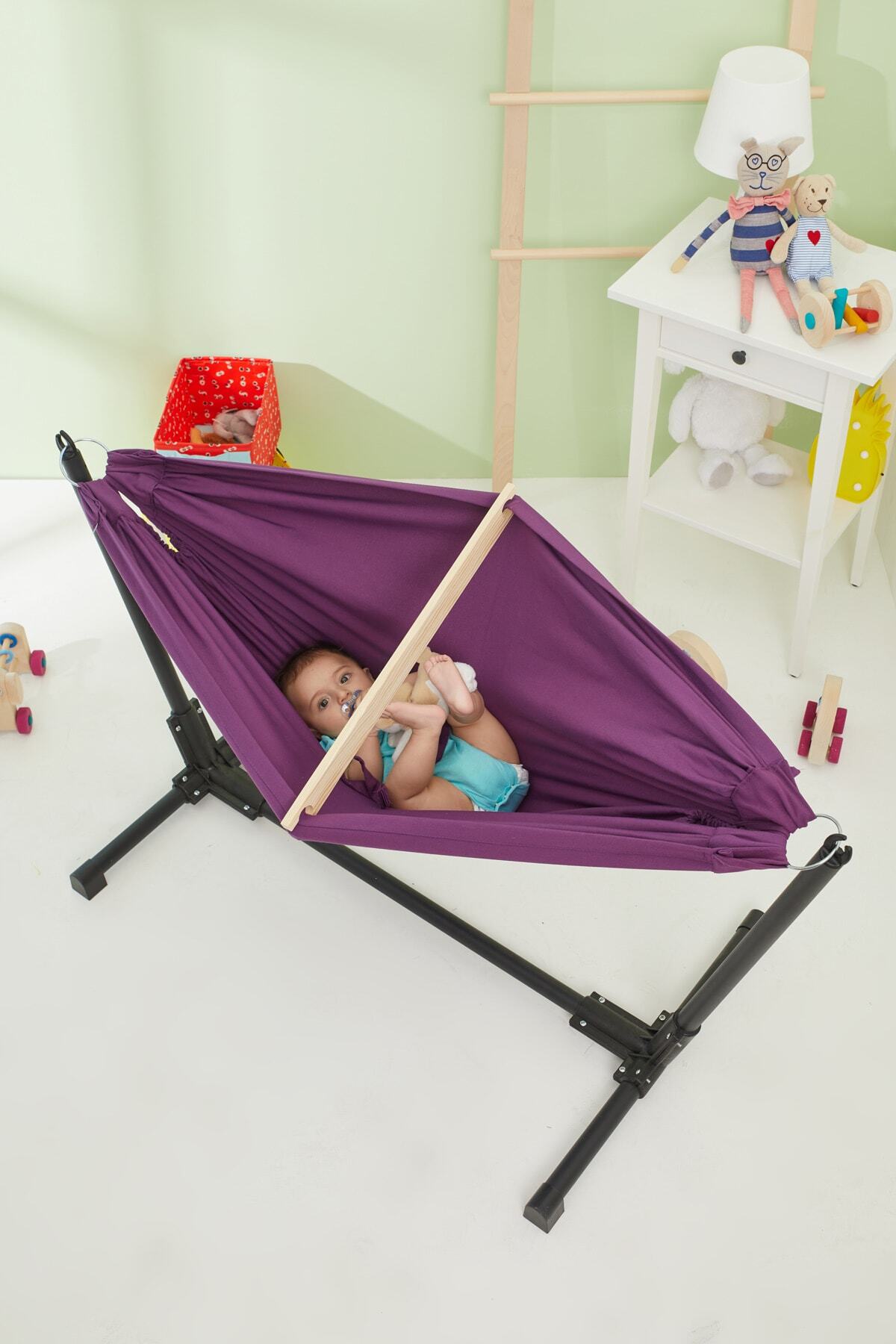 Svava Stantlı Kayık Hamak - Bebek Hamak Beşik (Mor) fotoğrafı 2 (önizleme)