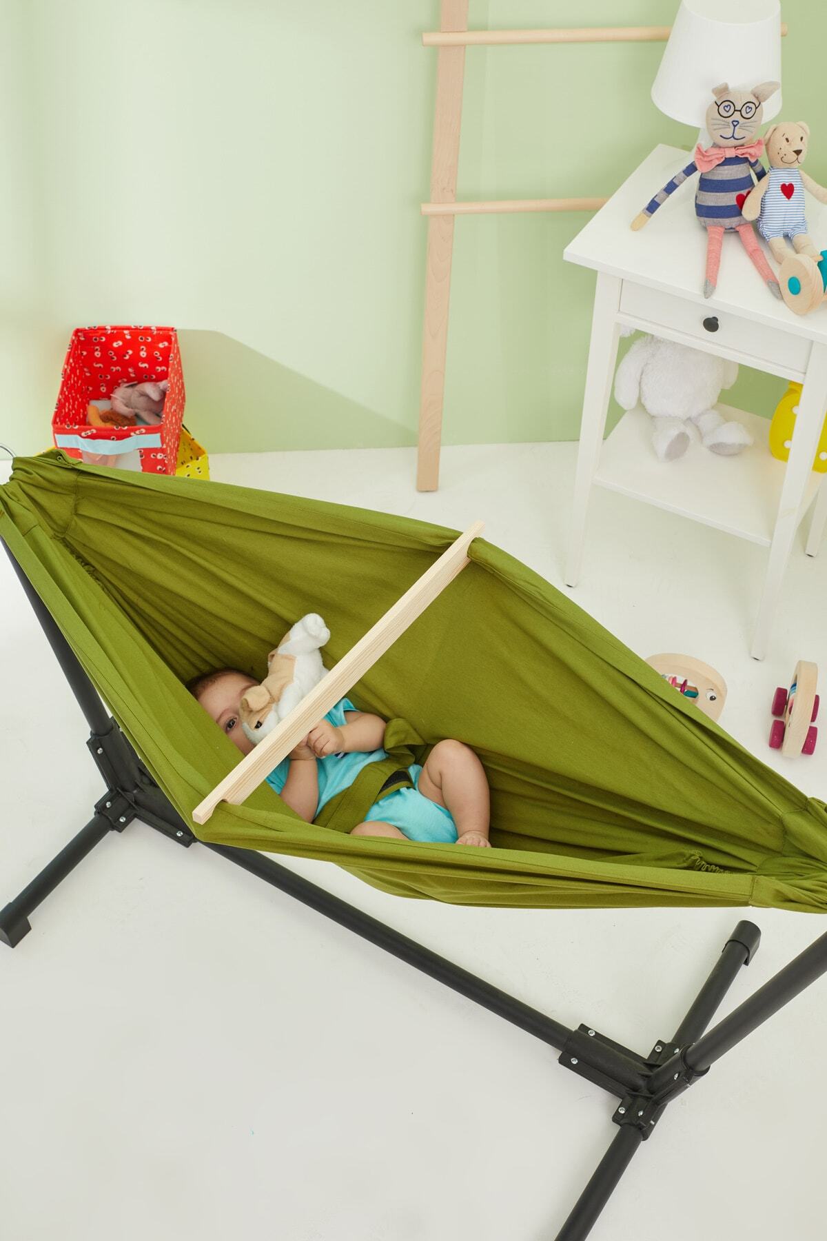 Svava Stantlı Kayık Hamak Bebek Hamak Beşik (Yeşil) fotoğrafı 2 (önizleme)
