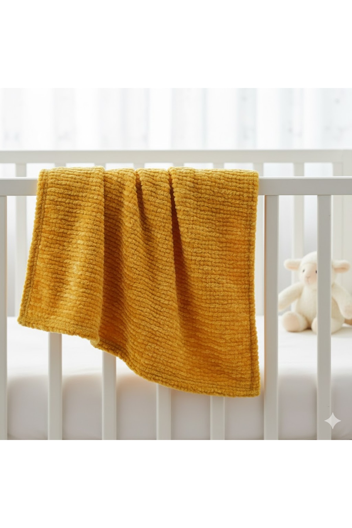 HALZEY Sarı Triko Bebek Battaniyesi Nefes Alabilir, Terletmez Kumaş 90x120 Cm Bebek Örtüsü, Puset Örtüsü fotoğrafı 3 (önizleme)